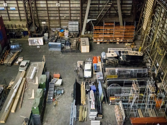 Large industrial storage hall seen from above