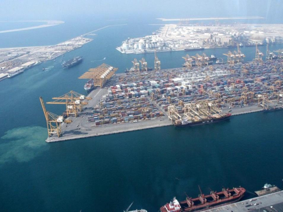 Aerial view of Jebel Ali Port container terminals, Dubai
