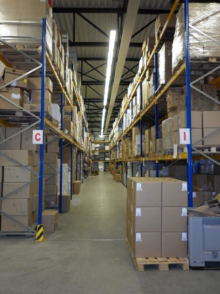 Warehouse racking aisle with palletised stock